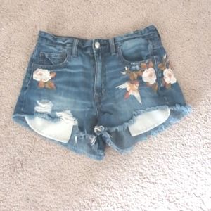 American Eagle Outfitters Sz 4 Shorts Med Wash Distressed Embroidered